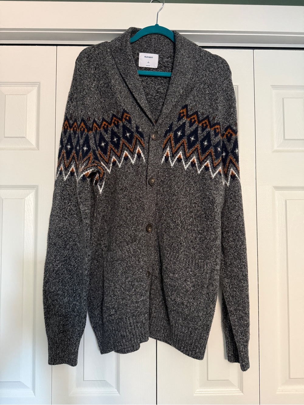 Men’s grey knit button cardigan, L Tall, Old Navy